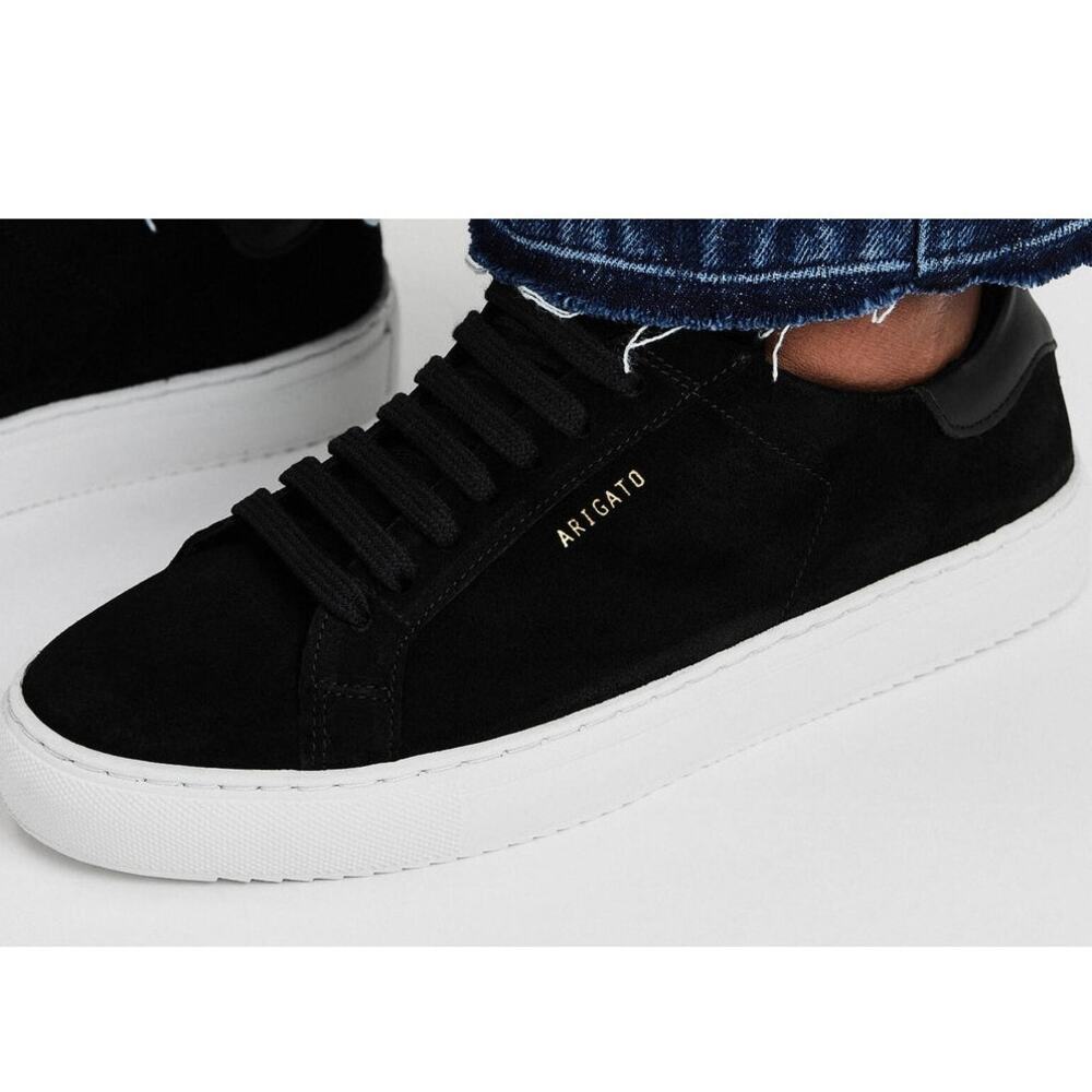 Axel Arigato NWOB Platform Sneaker Black Suede Size 6 Flat Laces Gold Stamp
